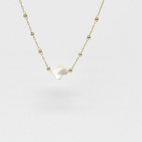 ZAG - Collier Velasquez acier doré nacre blanche 38+5cm Ref SNS07970-01SEL