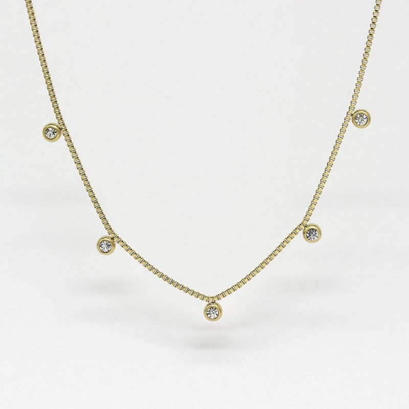 ZAG - Collier Tiradente acier doré avec oxydes de zirconium 38+5cm Ref SNS12184-01WHT