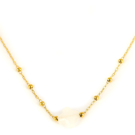 ZAG - Collier Velasquez acier doré agate blanche 38+5cm Ref SNS7970-01WHT