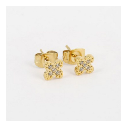 ZAG - Boucles d'oreilles Mini Bo acier doré avec oxydes de zirconium 6.5x6.5mm Ref SEP18291-01WHT