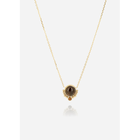 ZAG - Collier Fang acier doré quartz fumé 38+5cm 12mm Ref SNS19695-01DCF