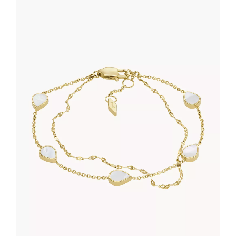 Fossil - Bracelet à chaîne Teardrop acier doré avec nacre Ref JF04317710