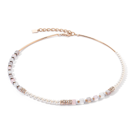 Coeur de Lion - Collier Geocube blanc bleu acier doré - Ref 4354/10-1920