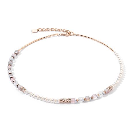 Coeur de Lion - Collier Geocube blanc bleu acier doré - Ref 4354/10-1920