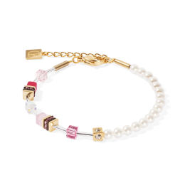 Coeur de Lion - Bracelet Geocube rose blanc acier doré - Ref 4087/30-1916