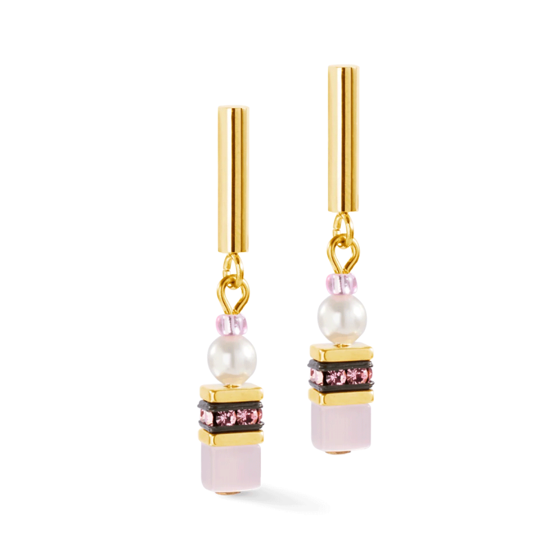 Coeur de Lion - Boucles d'oreilles Geocube rose acier doré - Ref 4087/21-1916