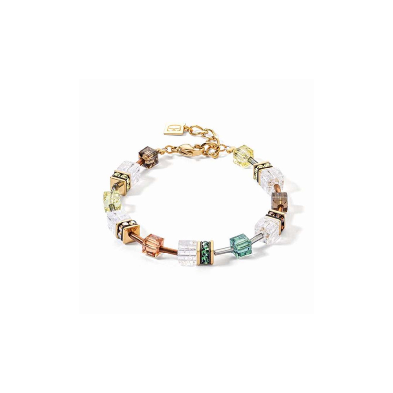 Coeur de Lion - Bracelet Geocube olive marron acier doré - Ref 3018/30-0911