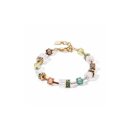 Coeur de Lion - Bracelet Geocube olive marron acier doré - Ref 3018/30-0911