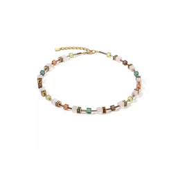 Coeur de Lion - Collier Geocube olive marron acier doré - Ref 3018/10-0911