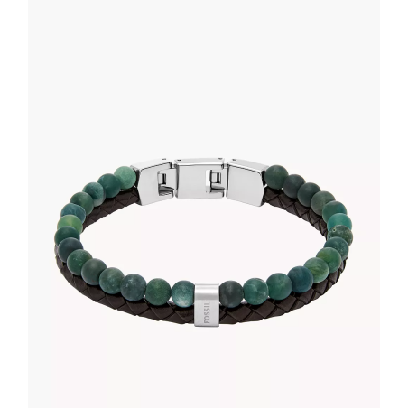 Fossil - Bracelet perles et cuir noir - Ref JF04854040