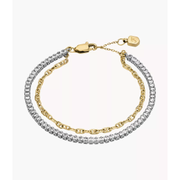 Fossil - Bracelet double rang tennis et chaîne acier doré - Ref JA7281998
