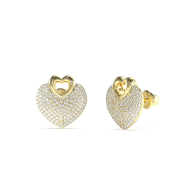 Guess - Boucles d'oreilles Clous coeurs et acier doré - Ref JUBE05213JWYG