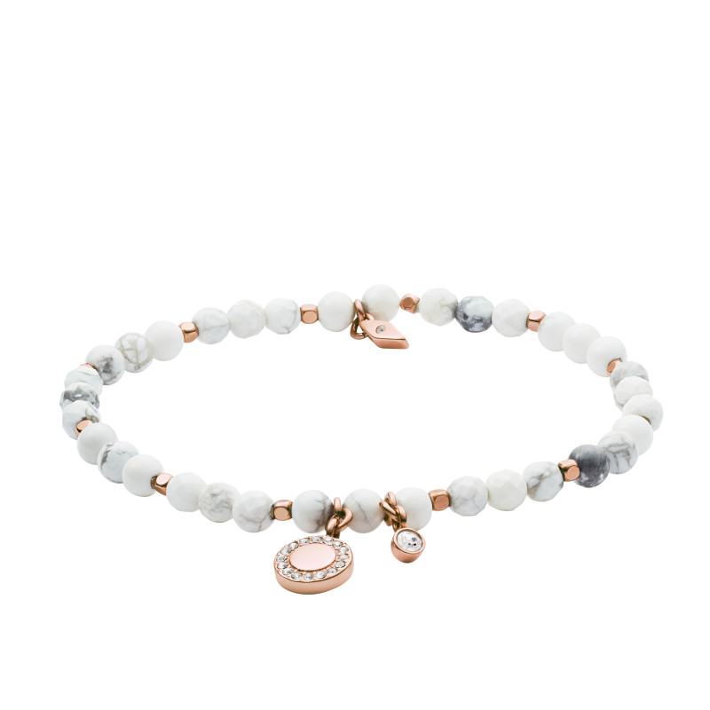 Fossil - Bracelet vintage motifs acier et howlite - Réf JA6934791
