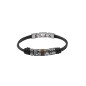 Fossil - Bracelet vintage casual, acier, cuir noir et perles - Réf JF84196040